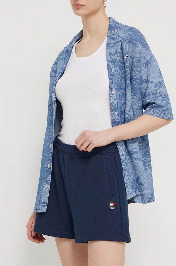 Tommy Jeans Pamučne kratke hlače Tommy Jeans boja: tamno plava, bez uzorka, visoki struk