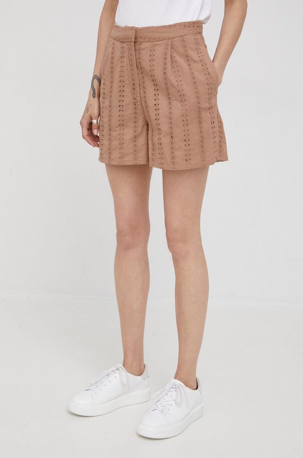 Y.A.S Pamučne kratke hlače Y.A.S za žene, boja: smeđa, glatki materijal, visoki struk