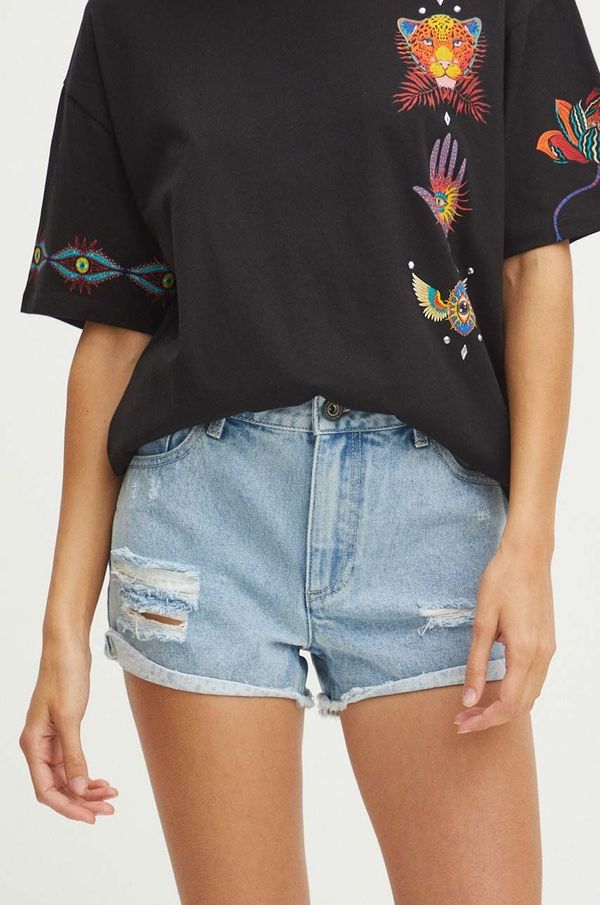 Medicine Pamučne traper kratke hlače Medicine bez uzorka, visoki struk