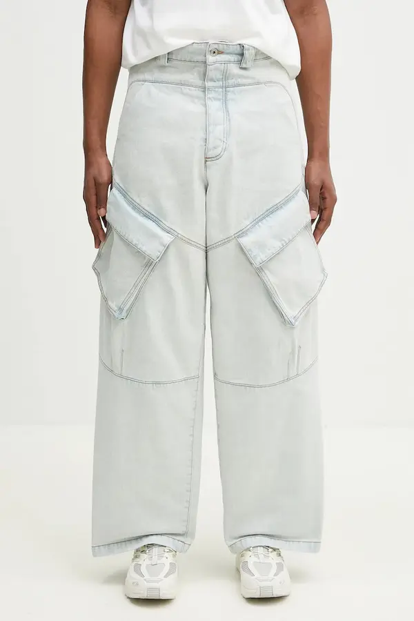 Marcelo Burlon Pamučne traperice Marcelo Burlon Bleach Denim Wide Cargo Light Blue No Co