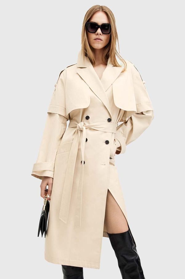 AllSaints Pamučni baloner AllSaints CLYDE boja: bijela, za prijelazno razdoblje, kopčanje u dva reda, W021OB