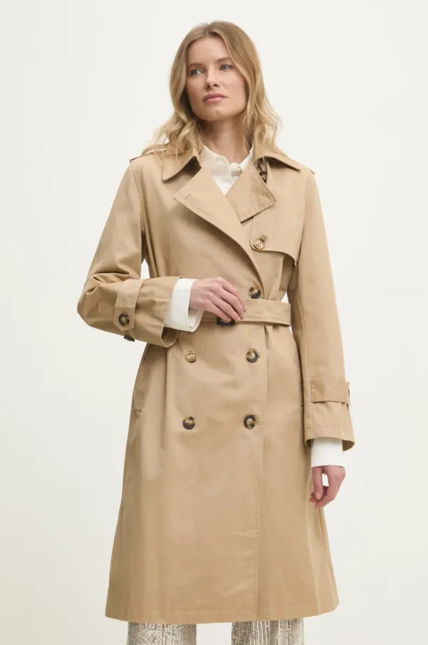 Answear Lab Pamučni baloner Answear Lab boja: bež, za prijelazno razdoblje, kopčanje u dva reda