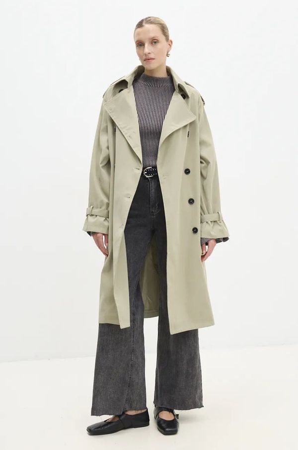 Answear Lab Pamučni baloner Answear Lab boja: zelena, za prijelazno razdoblje, kopčanje u dva reda