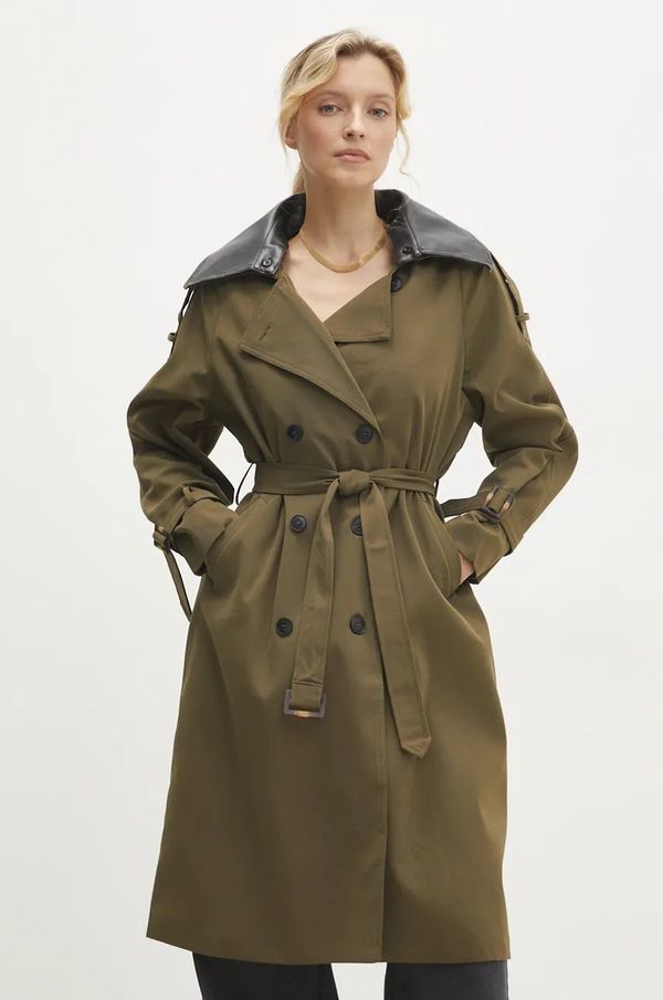 Answear Lab Pamučni baloner Answear Lab boja: zelena, za prijelazno razdoblje, kopčanje u dva reda