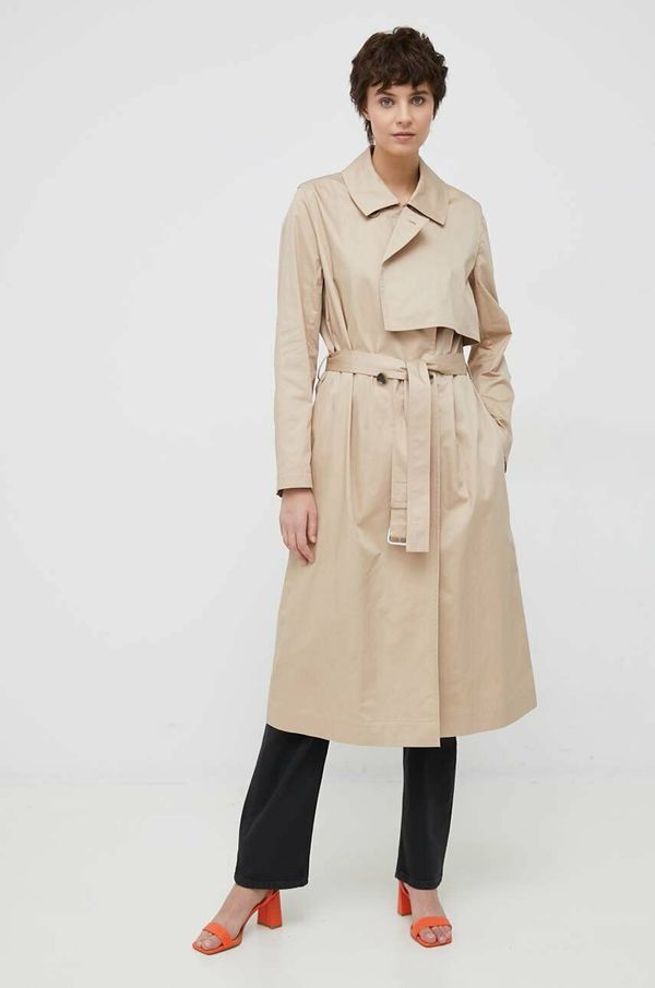 Calvin Klein Pamučni baloner Calvin Klein boja: bež, za prijelazno razdoblje, kopčanje u dva reda