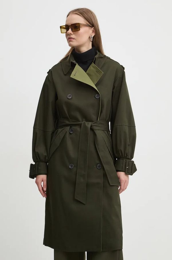 Desigual Pamučni baloner Desigual TREK boja: zelena, za prijelazno razdoblje, kopčanje u dva reda, 24WWEWC3