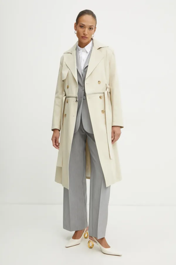 Patrizia Pepe Pamučni baloner Patrizia Pepe boja: bež, za prijelazno razdoblje, kopčanje u dva reda, 8O0162 AK55