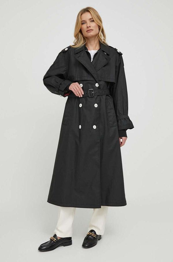 Tommy Hilfiger Pamučni baloner Tommy Hilfiger boja: crna, za prijelazno razdoblje, kopčanje u dva reda