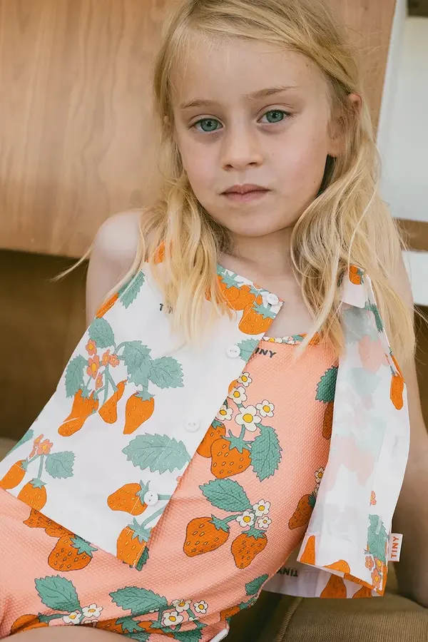 Tinycottons Pamučni dječji top Tinycottons STRAWBERRIES WOVEN CROP TOP