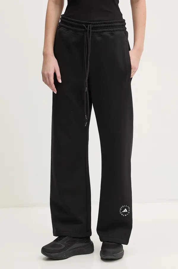 Adidas Pamučni donji dio trenirke adidas by Stella McCartney za žene, boja: crna, s tiskom, JJ0102