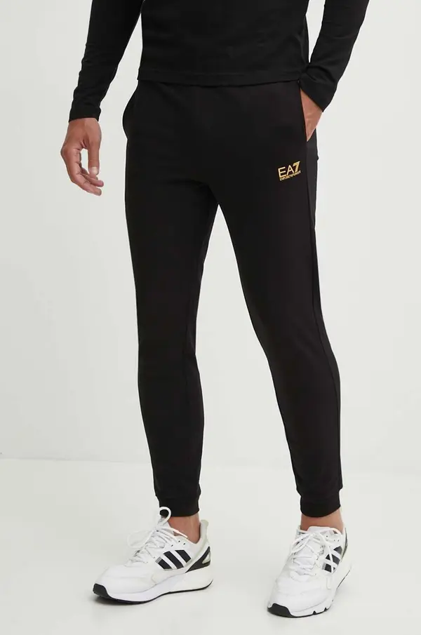 EA7 Emporio Armani Pamučni donji dio trenirke EA7 Emporio Armani boja: crna, s tiskom, PJVRZ.8NPP66