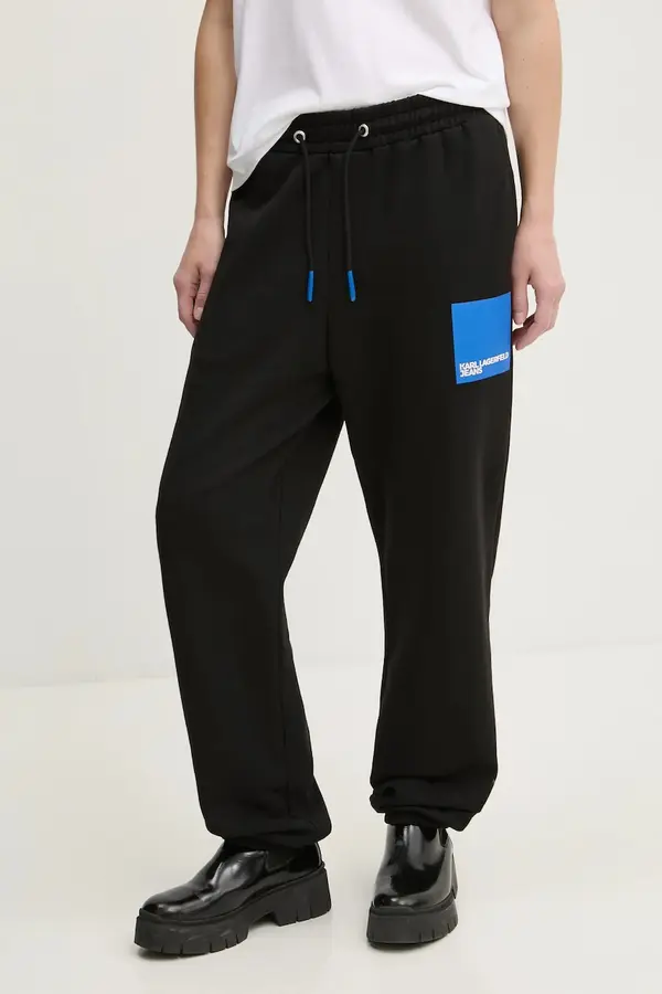 Karl Lagerfeld Jeans Pamučni donji dio trenirke Karl Lagerfeld Jeans boja: crna, s tiskom, A1W10004