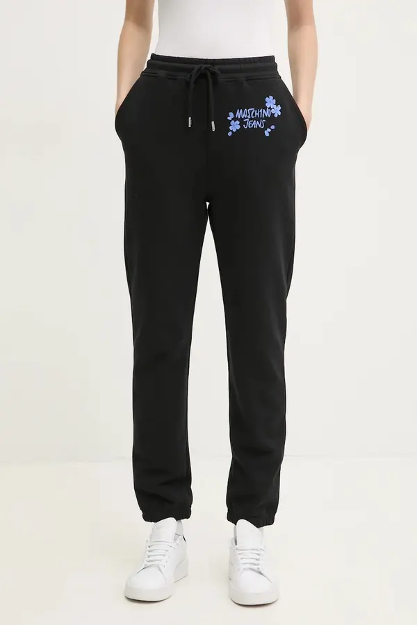 Moschino Jeans Pamučni donji dio trenirke Moschino Jeans boja: crna, s tiskom, 0333 3228