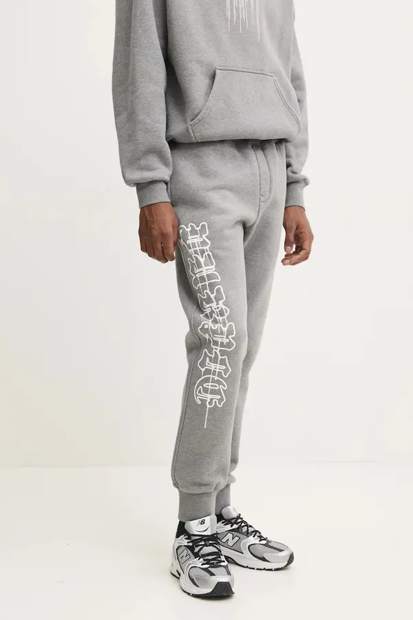 PURPLE BRAND Pamučni donji dio trenirke PURPLE BRAND HWT FLEECE JOGGER boja: siva, s tiskom, P490-HHGG125