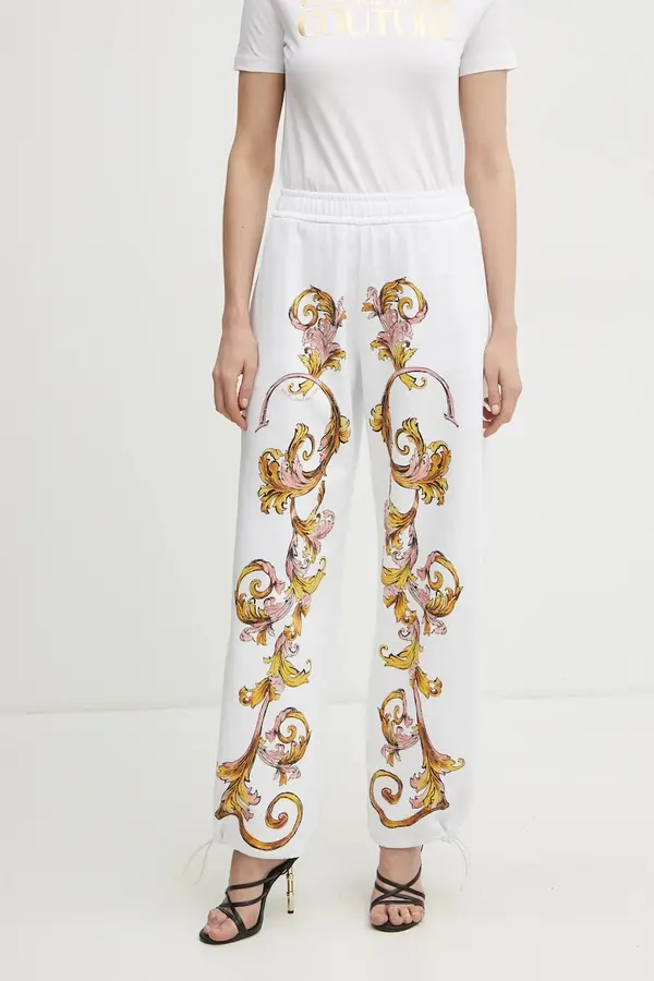 Versace Pamučni donji dio trenirke Versace Jeans Couture za žene, boja: bijela, s uzorkom, 78HAA3P0 FS194