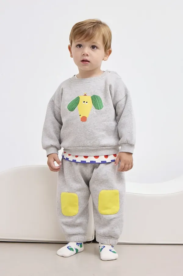 Bobo Choses Pamučni donji dio trenirke za bebe Bobo Choses boja: siva, bez uzorka, 125AB116