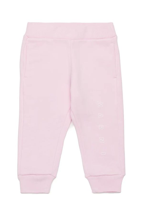 Marni Pamučni donji dio trenirke za bebe Marni MP192B TROUSERS boja: ružičasta, s tiskom, M01436