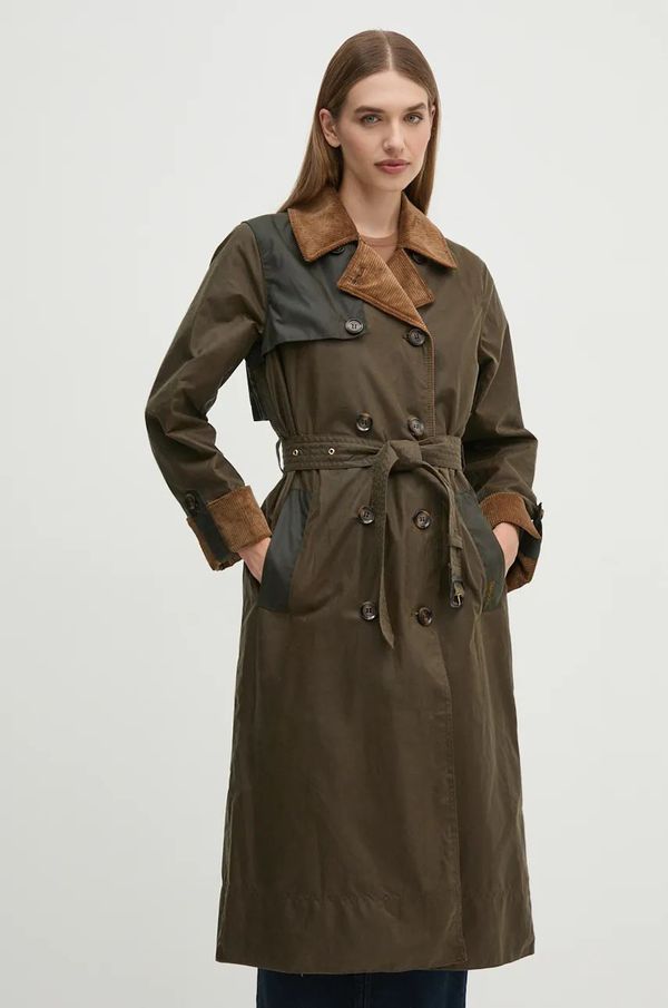 Barbour Pamučni kaput Barbour boja: zelena, za prijelazno razdoblje, kopčanje u dva reda, LWX1399