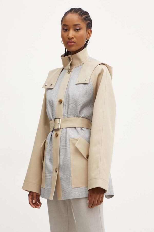 Boss Pamučni kaput BOSS boja: bež, za prijelazno razdoblje, oversize, 50518465