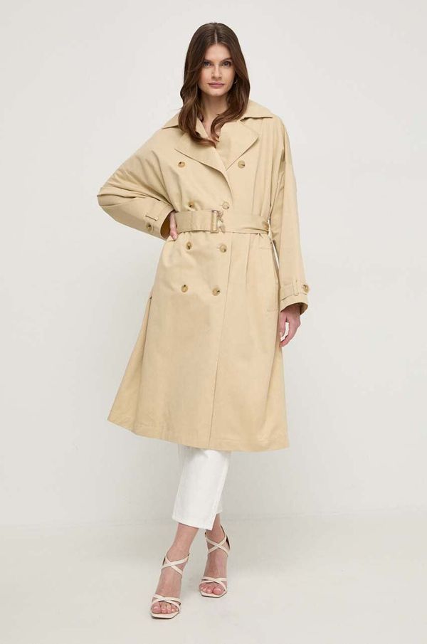 Patrizia Pepe Pamučni kaput Patrizia Pepe boja: bež, za prijelazno razdoblje, kopčanje u dva reda