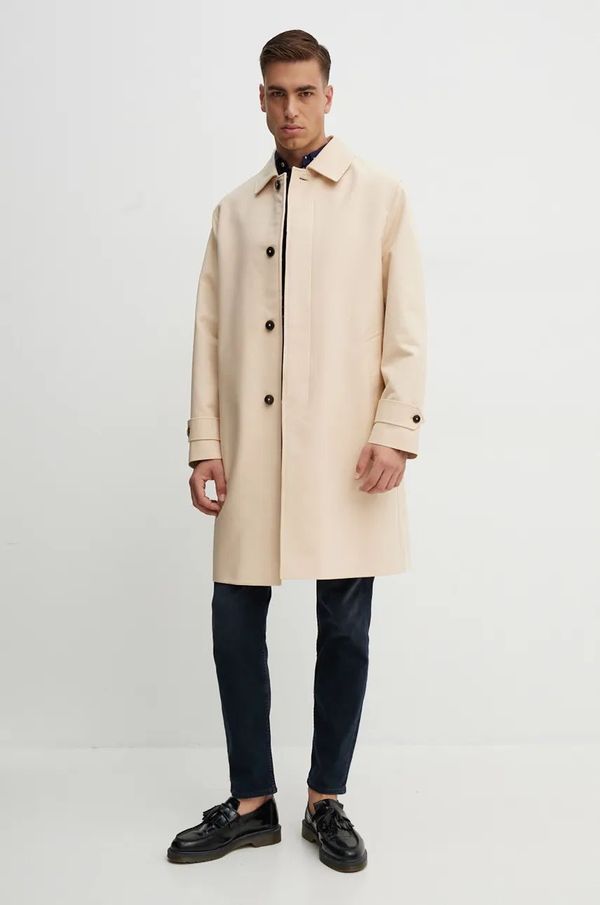 Tommy Hilfiger Pamučni kaput Tommy Hilfiger boja: bež, za prijelazno razdoblje, MW0MW35672