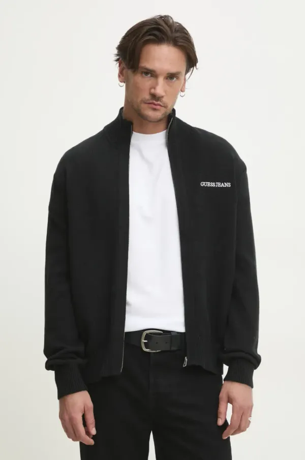 Guess Jeans Pamučni kardigan Guess Jeans za muškarce, boja: crna, M5RR30 Z3HM1