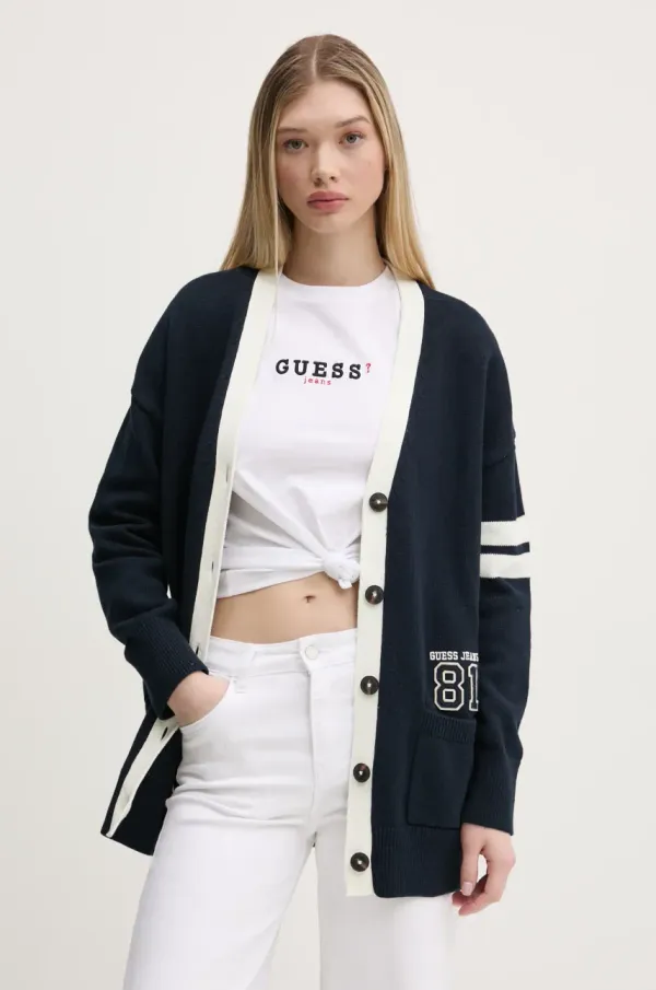 Guess Jeans Pamučni kardigan Guess Jeans za žene, boja: tamno plava, W5RR49 Z3HM1