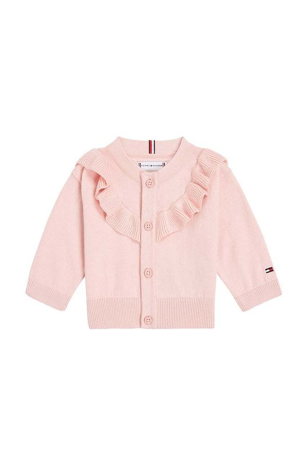 Tommy Hilfiger Pamučni kardigan za bebe Tommy Hilfiger boja: ružičasta, lagani, KN0KN01847