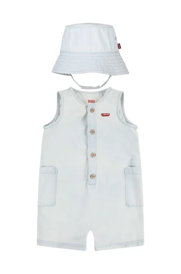Levi's Pamučni kombinezon za bebe Levi's LVB DENIM ROMPER & BUCKET HAT
