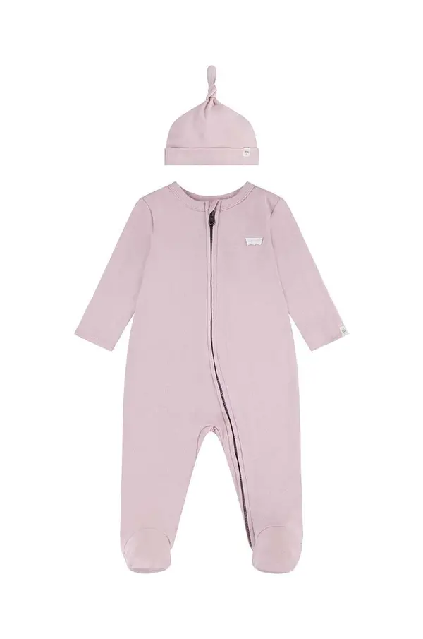 Levi's Pamučni kombinezon za bebe Levi's LVN FOOTED COVERALL & HAT SET