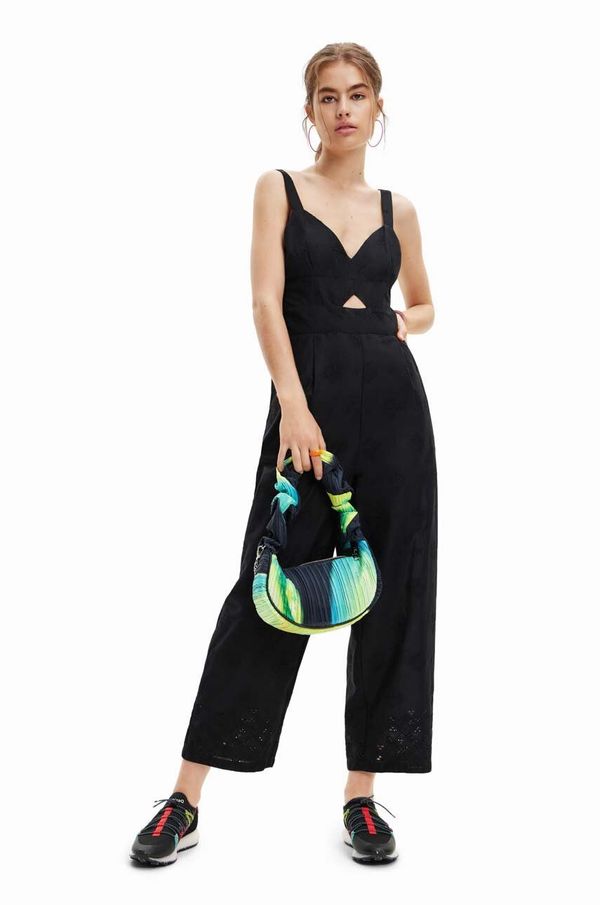 Desigual Pamučni kominezon Desigual boja: crna, pamučni, s v izrezom
