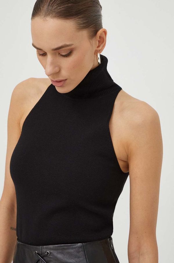 G-Star Raw Pamučni prsluk G-Star Raw boja: crna, lagani, s dolčevitom