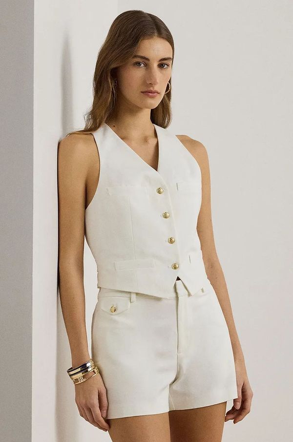 Lauren Ralph Lauren Pamučni prsluk Lauren Ralph Lauren boja: bijela, jednoredno zakopčavanje, 200957263