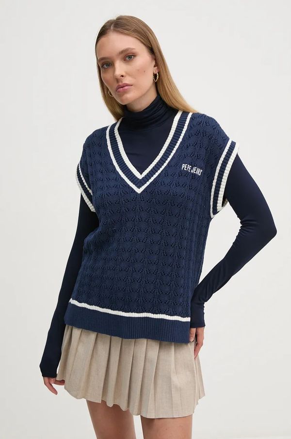 Pepe Jeans Pamučni prsluk Pepe Jeans IVA VEST boja: tamno plava, lagani, PL702167