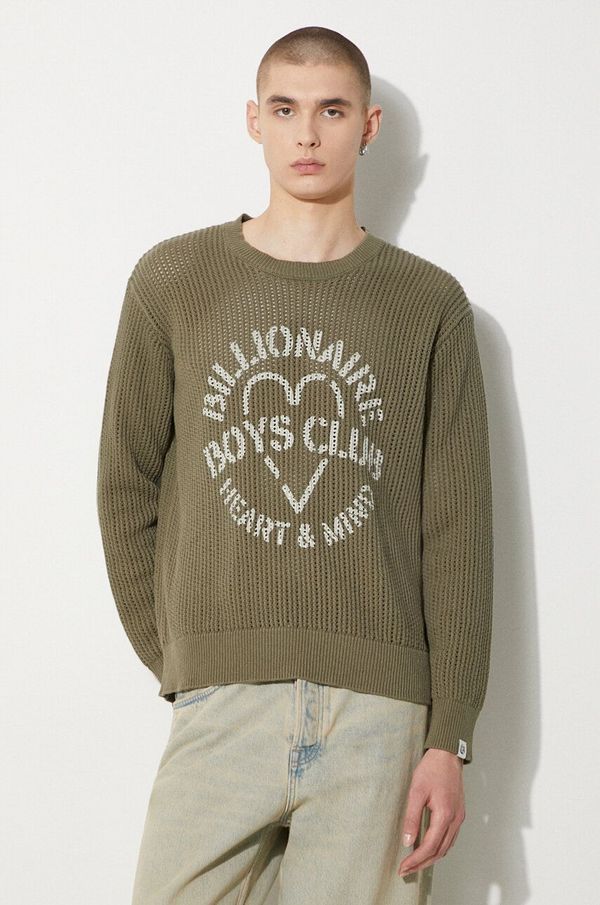 Billionaire Boys Club Pamučni pulover Billionaire Boys Club Heart & Mind Stencil Logo Jumper boja: zelena, topli, B24224