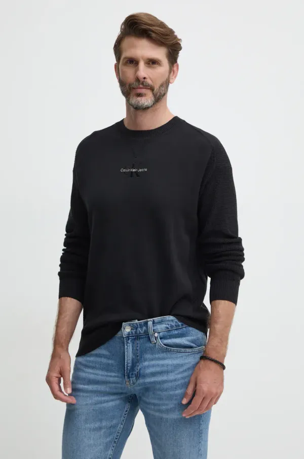 Calvin Klein Jeans Pamučni pulover Calvin Klein Jeans boja: crna, lagani, J30J325671