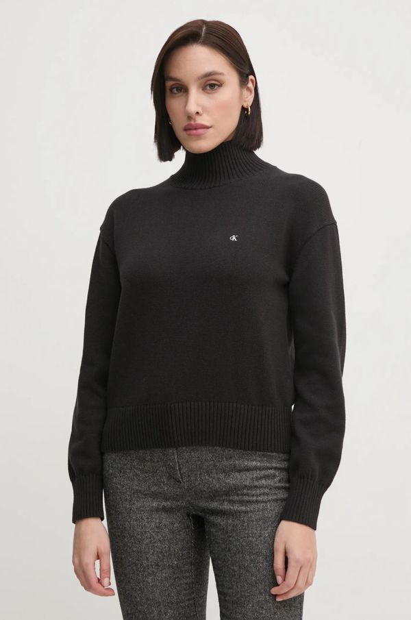 Calvin Klein Jeans Pamučni pulover Calvin Klein Jeans boja: crna, s dolčevitom, J20J224806