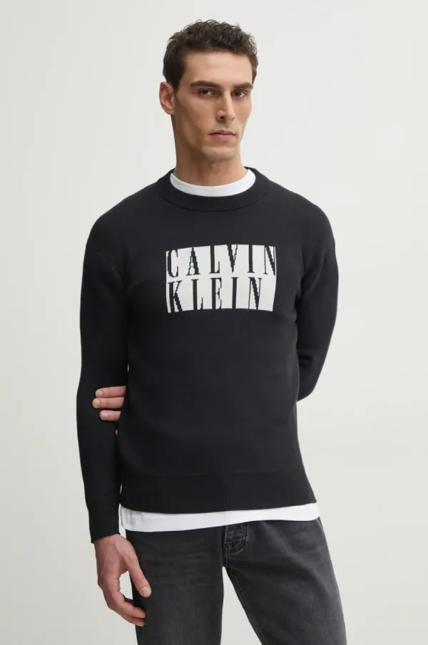 Calvin Klein Jeans Pamučni pulover Calvin Klein Jeans za muškarce, boja: crna, lagani, J30J327280
