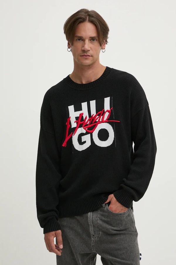 Hugo Pamučni pulover HUGO boja: crna, 50524553