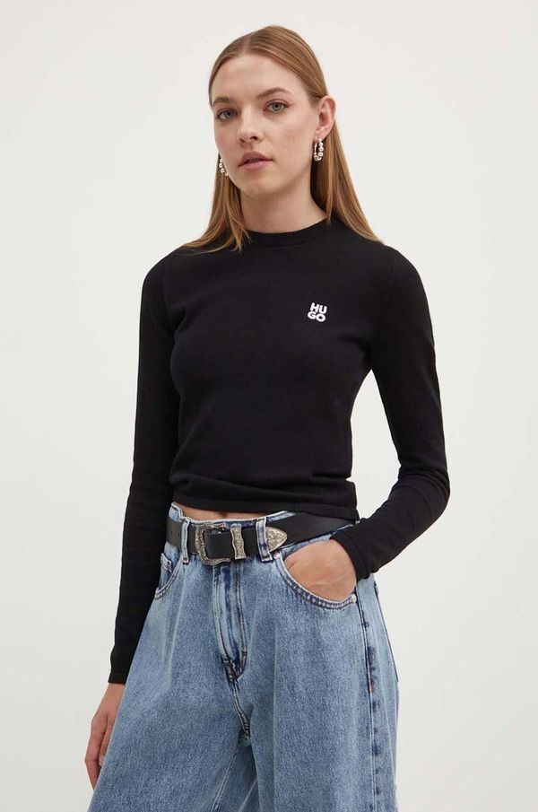 Hugo Pamučni pulover HUGO boja: crna, lagani, 50514296