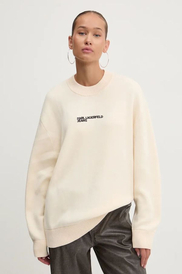 Karl Lagerfeld Jeans Pamučni pulover Karl Lagerfeld Jeans boja: bež, 245J2000