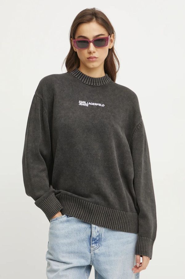 Karl Lagerfeld Jeans Pamučni pulover Karl Lagerfeld Jeans boja: siva, lagani, s poludolčevitom, A1W18045