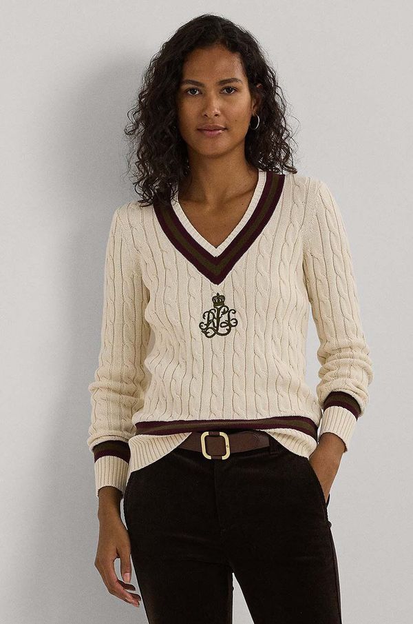 Lauren Ralph Lauren Pamučni pulover Lauren Ralph Lauren boja: bež, 200951624