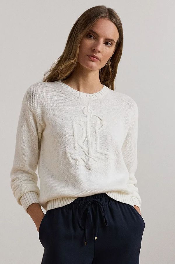 Lauren Ralph Lauren Pamučni pulover Lauren Ralph Lauren boja: bijela, 200957565