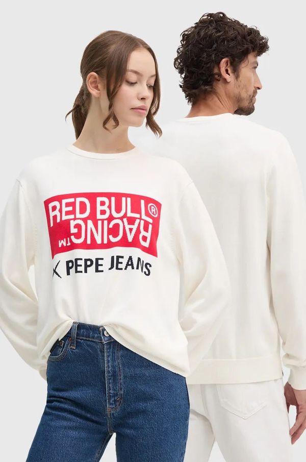 Red Bull Racing x Pepe Jeans Pamučni pulover Red Bull Racing x Pepe Jeans boja: bež, lagani, RU700002
