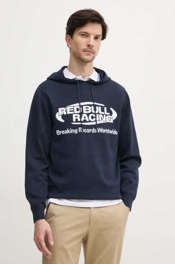 Red Bull Racing x Pepe Jeans Pamučni pulover Red Bull Racing x Pepe Jeans INTARSIA HOODY boja: tamno plava, lagani, RM700010