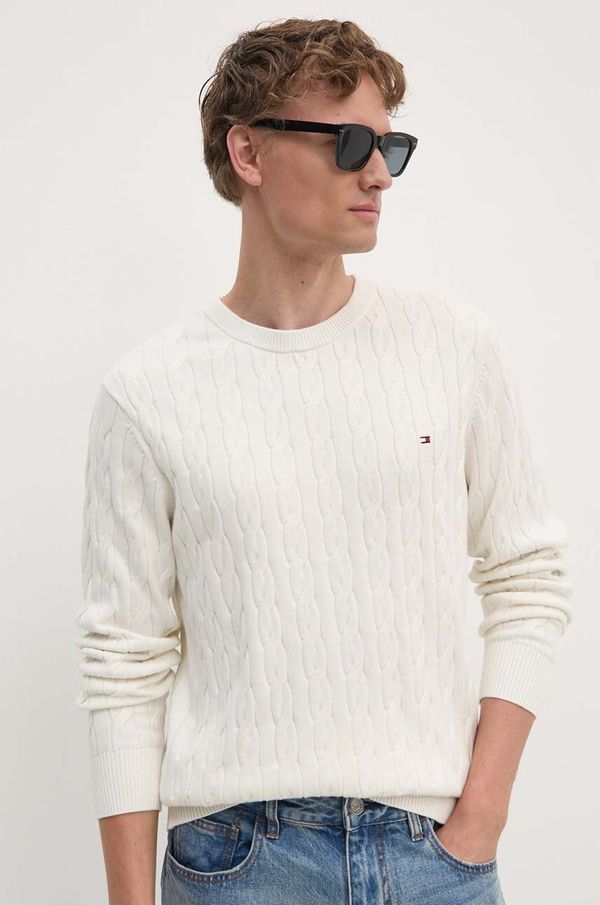 Tommy Hilfiger Pamučni pulover Tommy Hilfiger boja: bež, lagani