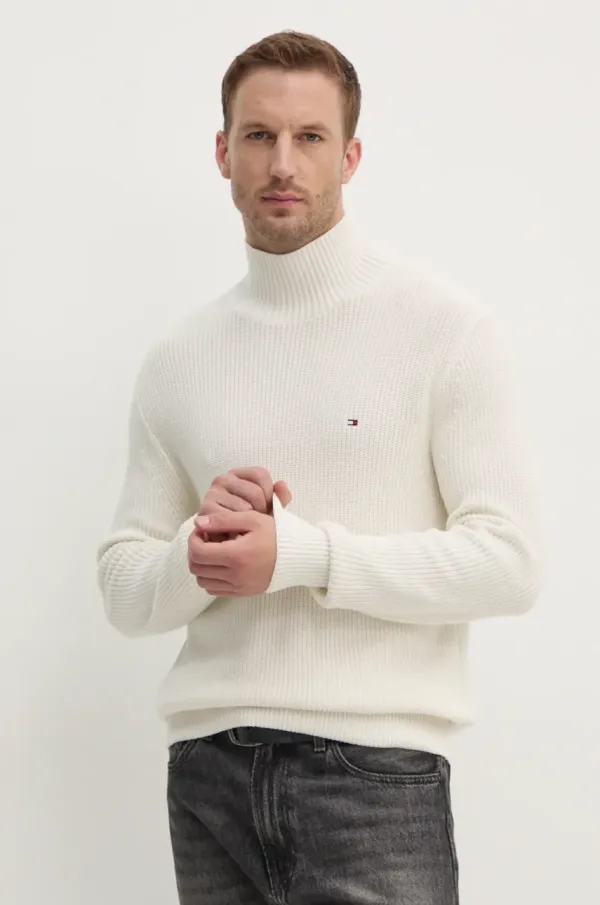 Tommy Hilfiger Pamučni pulover Tommy Hilfiger boja: bež, lagani, s dolčevitom, MW0MW37328