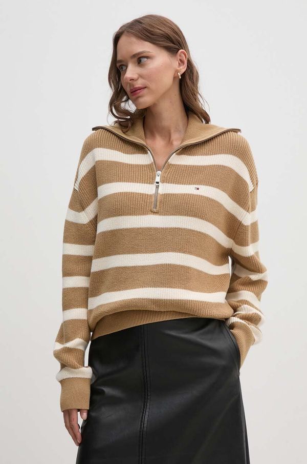 Tommy Hilfiger Pamučni pulover Tommy Hilfiger boja: bež, s dolčevitom, WW0WW42141