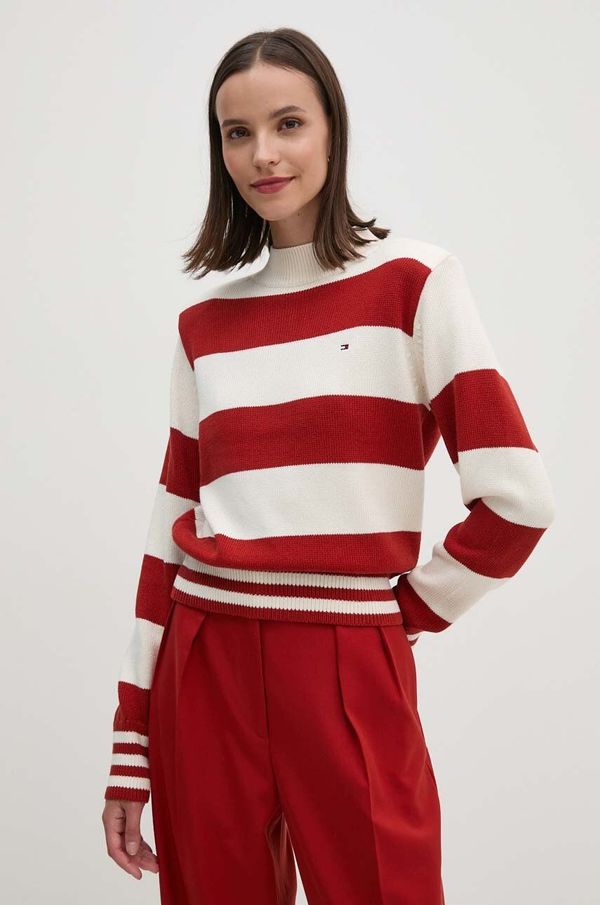 Tommy Hilfiger Pamučni pulover Tommy Hilfiger boja: bordo, s poludolčevitom, WW0WW42155